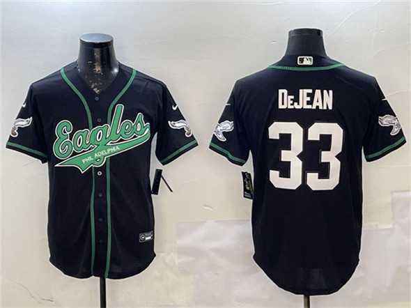 Mens Philadelphia Eagles #33 Cooper DeJean Black Cool Base Stitched Baseball Jersey Dzhi